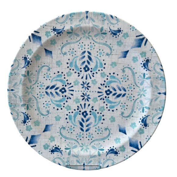 ACADIA HOME Melamine 10.5" Dinner Plates Set 4 Blue Teal White Iznik Print NEW - Picture 3 of 10